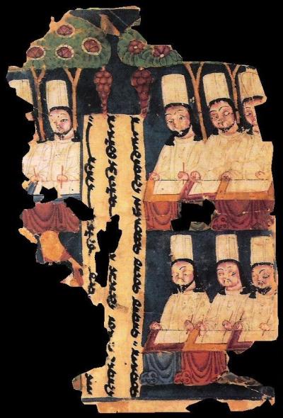 Манихейские жрецы — «Избранные» — на свитке из Таримского бассейна. Текст на согдийском языке